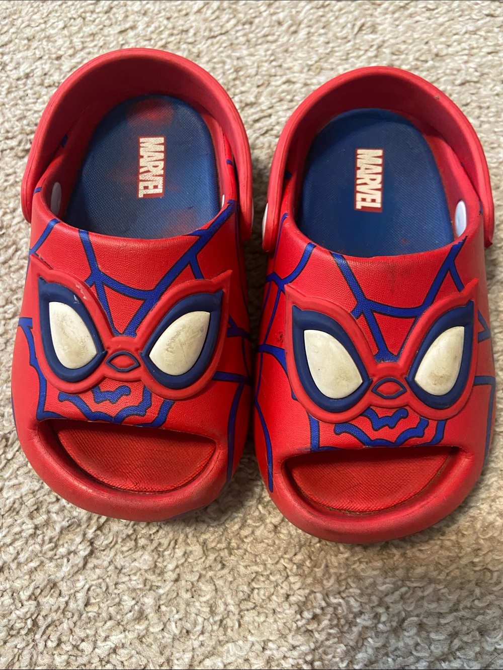 Marvel Red Spider-Man Kids Slip-On Sandals with Blue Accents